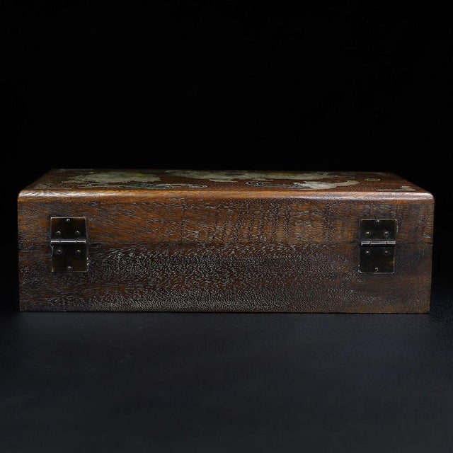 Vintage Chinese Huali Rosewood Box | Mother-of-Pearl Inlaid Bird & Flower Motif For Sale - Image 9 of 10