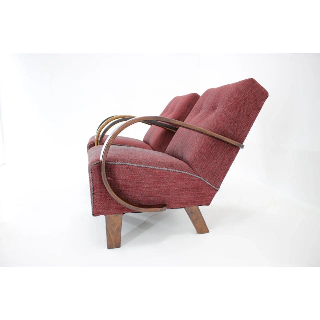 - Czechoslovakia, circa 1950s - Renovated, incl new upholstery cca 5 years ago - Good condition. This piece is attributed...