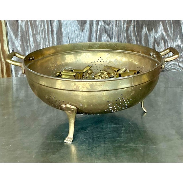 Vintage Boho Brass Colander With Brass Pasta For Sale - Image 4 of 11