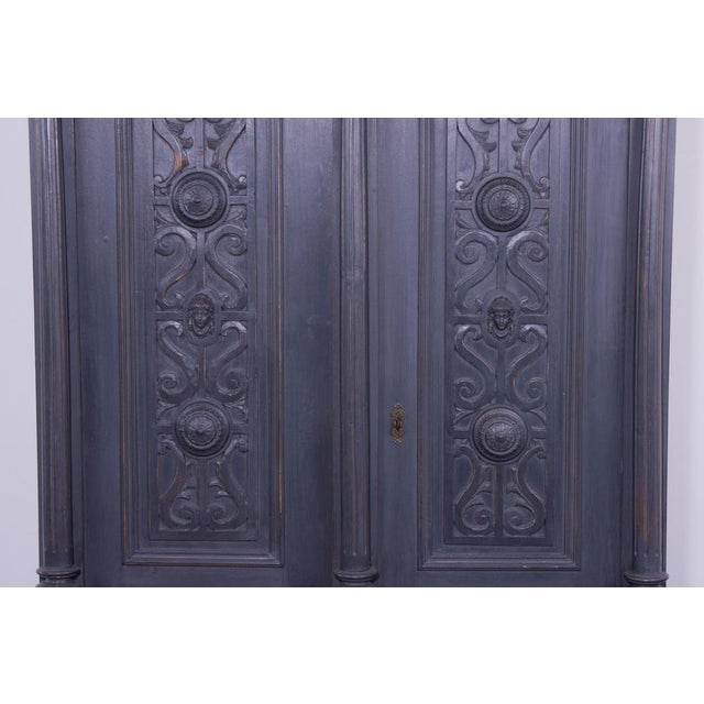Gray Large Three-Column Grey Pine Wardrobe with Carved Fronts, 1895 For Sale - Image 8 of 17