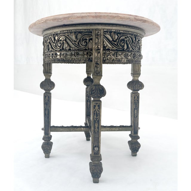 Brown c1920s Round Pink Marble Top Cast Metal Base Side End lamp Table Stand For Sale - Image 8 of 11