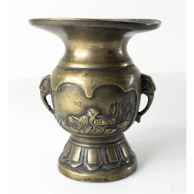 Early 20th Century Japanese Bronze Vase With Lotus Flowers and Ducks For Sale - Image 4 of 10