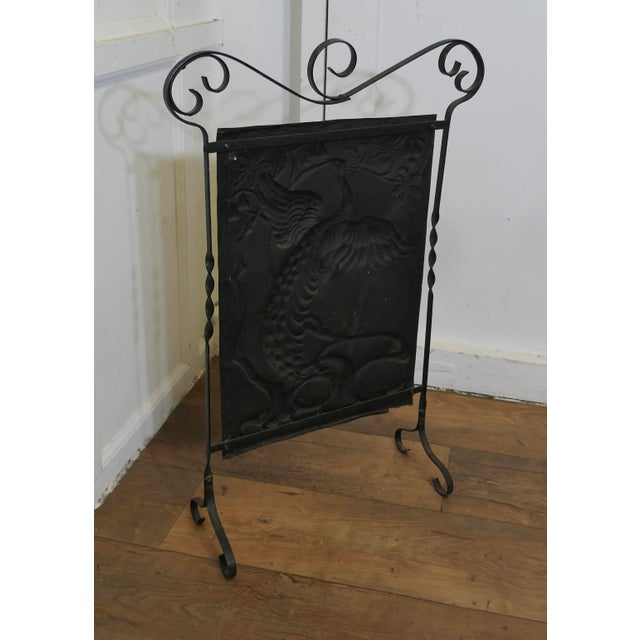 Arts and Crafts Peacock Polished Iron Fire Screen For Sale - Image 3 of 6