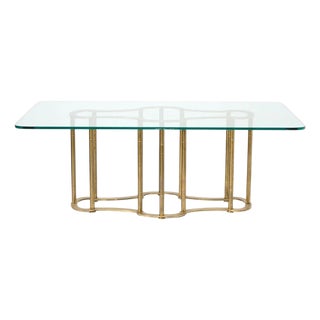 Mid Century Mastercraft Brass and Glass Dining Table With Faux Bamboo Base For Sale