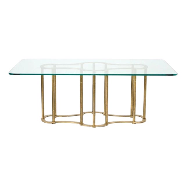 Mid Century Mastercraft Brass and Glass Dining Table With Faux Bamboo Base For Sale