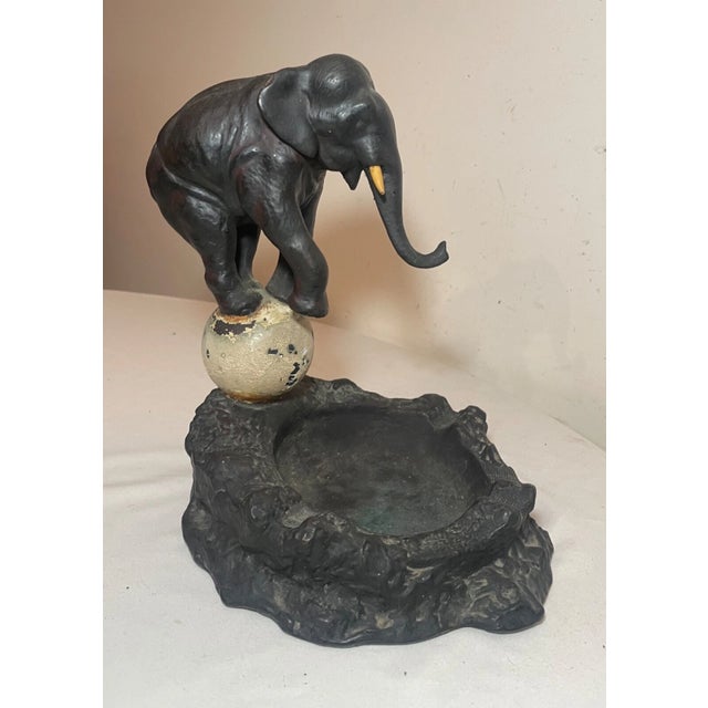 Figurative Large Antique Circus Elephant Dish Ashtray Armor Bronze Clad Statue Sculpture For Sale - Image 3 of 14