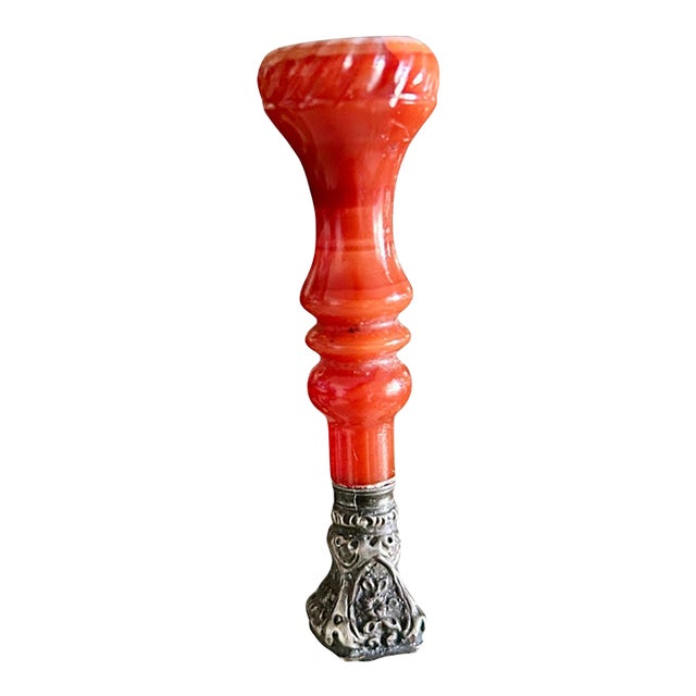 Antique French Silver-Mounted Carnelian Desk Seal For Sale