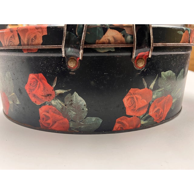 Shabby Chic Vintage Painted Roses Metal Box With Handles For Sale - Image 3 of 7