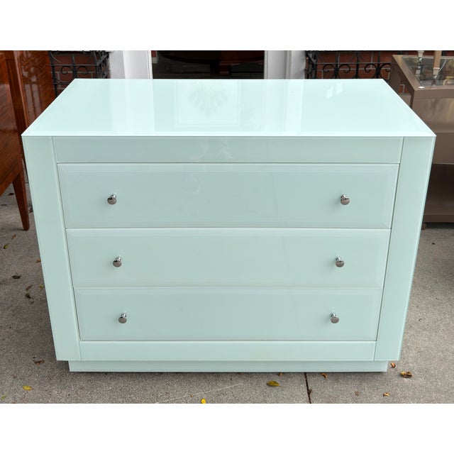 Modern Modern Designer Blue Glass Chest of Drawers Commode Nightstand For Sale - Image 3 of 7