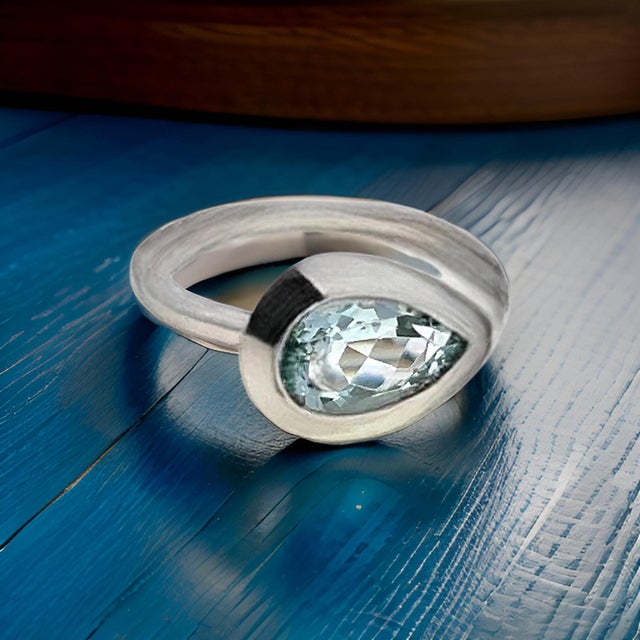 Sky Blue Natural Solitaire Aquamarine Ring Size 6.5 14k W Gold 1.60 Cts Certified For Sale - Image 8 of 10