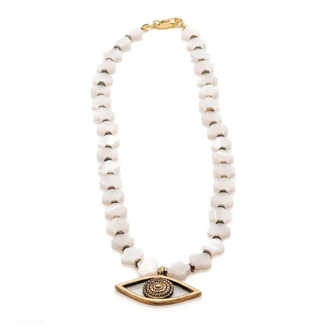 Evil Eye Pendant Pearl Clover Beaded Protection Necklace For Sale In Miami - Image 6 of 10