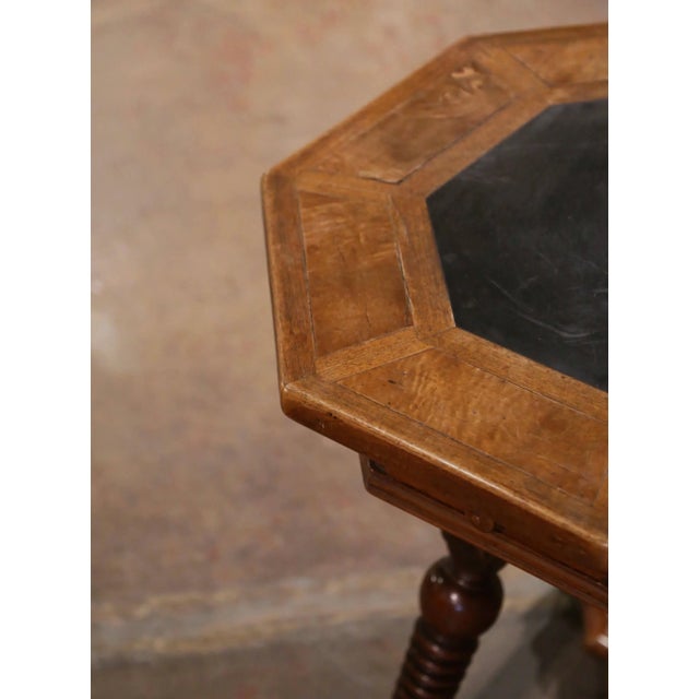 Wood 19th Century French Octagonal Carved Walnut Marquetry Side Table With Slate Top For Sale - Image 7 of 9