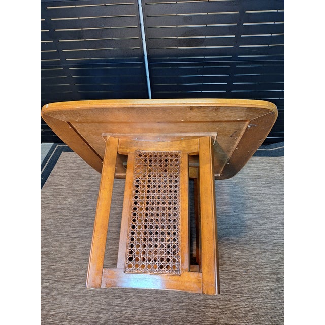 1960s Vintage 1960's Caned Bottom Breakfast Table W/ Checkerboard Parquet Top For Sale - Image 5 of 7