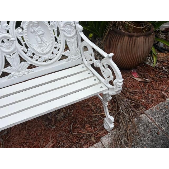 This product is a pair of white antique style cast iron figural seasons garden benches. It is a reproduction of antique...
