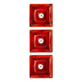 Fat Lava Ceramic Wall Lights in Red Orange from Hustadt Leuchten Arnsberg, Germany, 1970s, Set of 3 For Sale