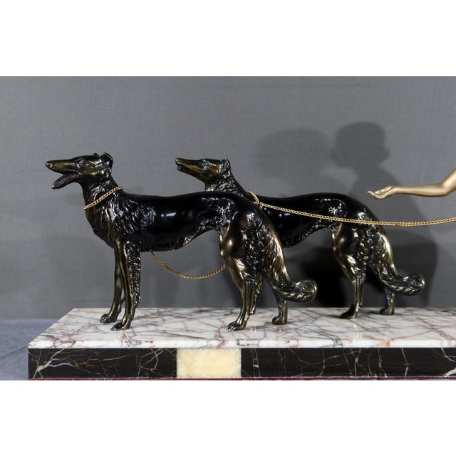 Art Deco Woman with Greyhounds, 1930, Patinated Metal For Sale - Image 3 of 18