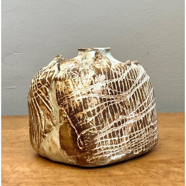 Vintage Textured Studio Pottery Vase For Sale - Image 13 of 18