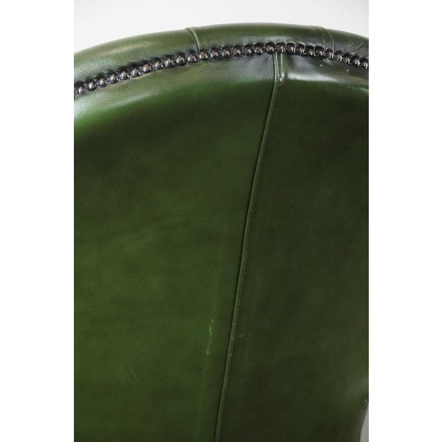 Large English Style Chesterfield Office Chair in Green Cowhide Leather For Sale - Image 17 of 18