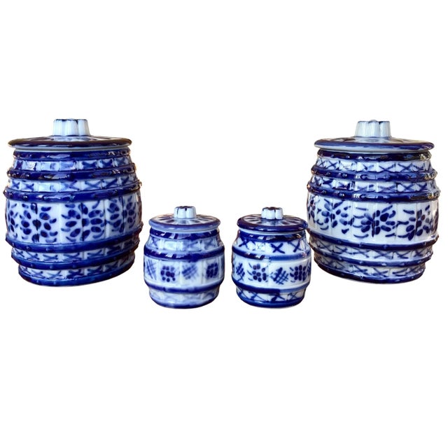 Set of Four Vintage 1980s Porcelain Lidded Canisters Hand-Made and Painted in Brazil For Sale - Image 12 of 12