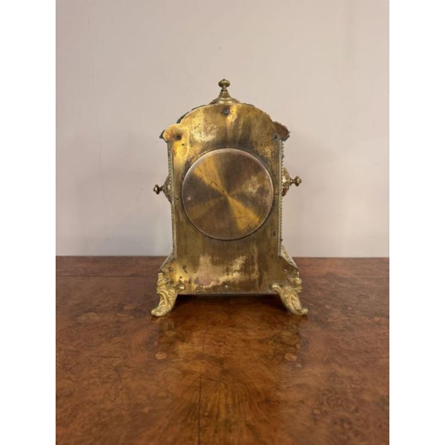 Large Antique Victorian Ornate Brass Mantle Clock, 1880 For Sale - Image 4 of 7