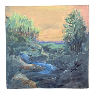Winding River Landscape Oil Painting on Stretched Canvas by Irene Stone For Sale