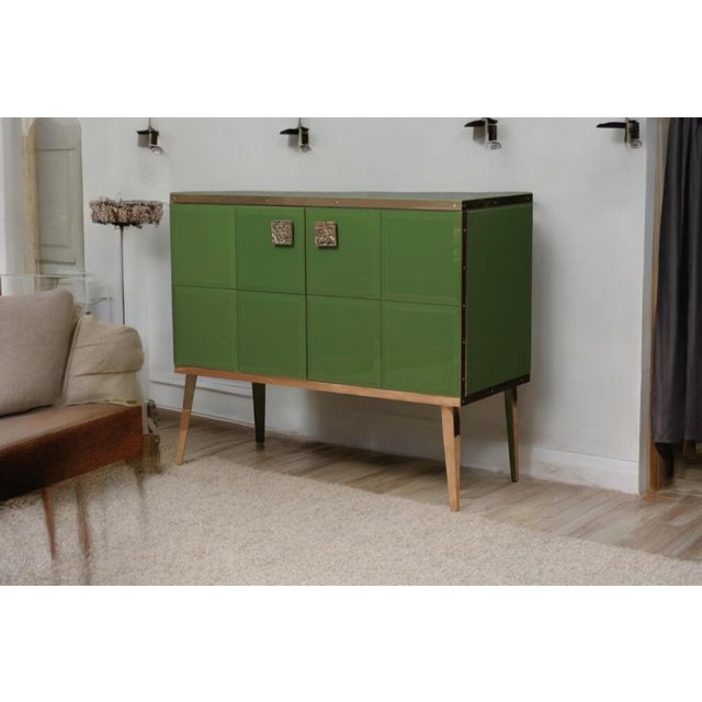 Green Glass Bar Cabinet with Brass Frame from Justfurnituress SRL For Sale - Image 4 of 15
