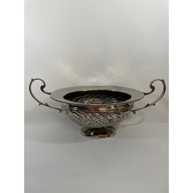 Vintage Silverplated Hammered Repousse Jardiniere Centerpiece With Handles For Sale - Image 6 of 16