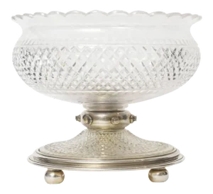 Large Art Deco Silver Plate Cut Glass Bowl / Compote Centerpiece