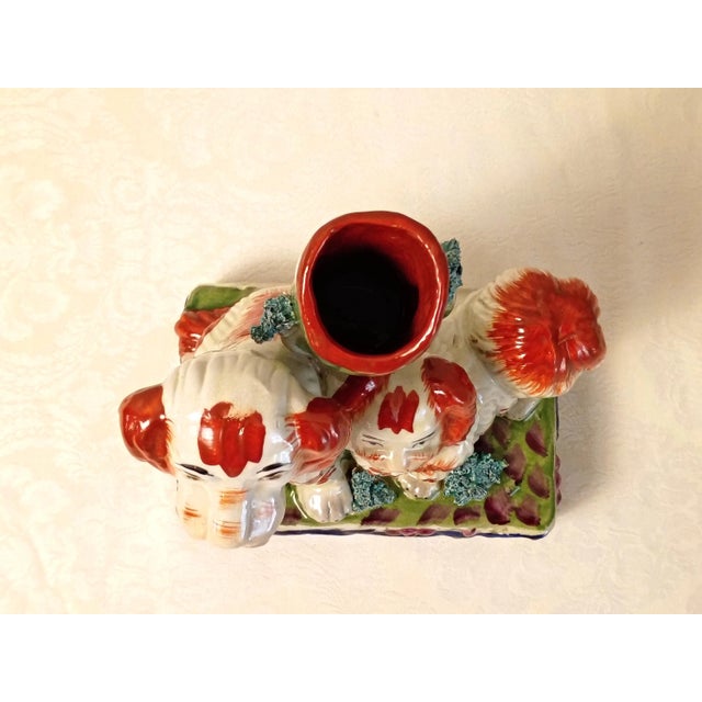 Antique Staffordshire Dog Spill Vase With Cactus King Charles Spaniels | Rare Large Slip Cast Mold | Hand Painted Victorian Era Decor For Sale - Image 10 of 13