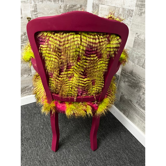 Hollywood Regency Late 20th Century Custom Hollywood Regency - Accent Chair Hot Pink/Lime Green Faux Fur For Sale - Image 3 of 4
