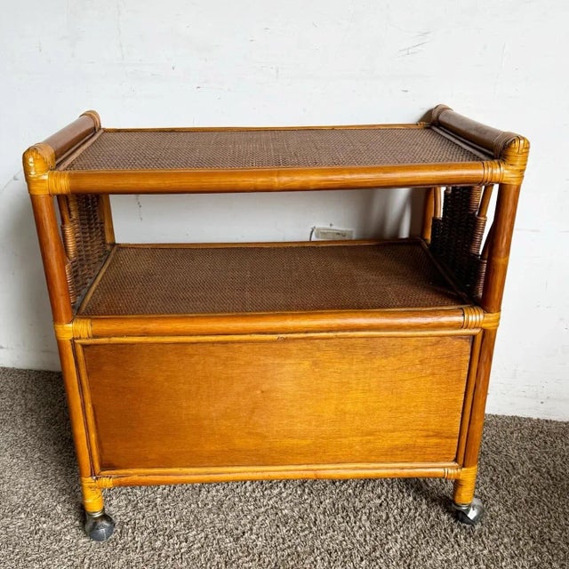 Boho Chic Bamboo Rattan and Wicker Bar Cart For Sale In Miami - Image 6 of 10