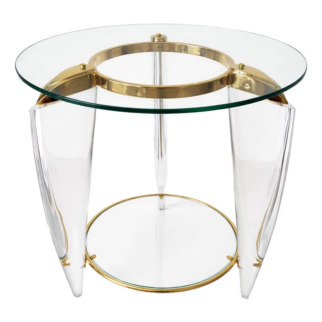 Italian Acrylic and Brass Side Table, 1960s For Sale