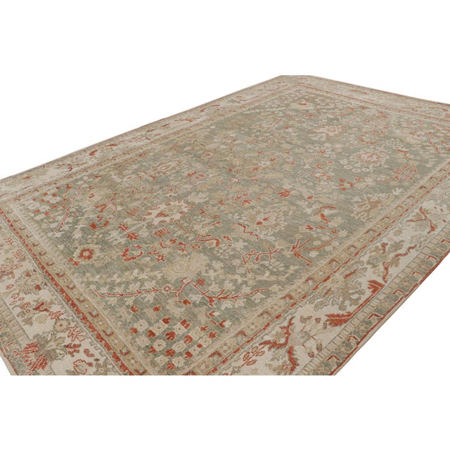 Transitional Rug & Kilim’s Oushak Style Rug in Beige-Brown, Green Floral Patterns For Sale - Image 3 of 6