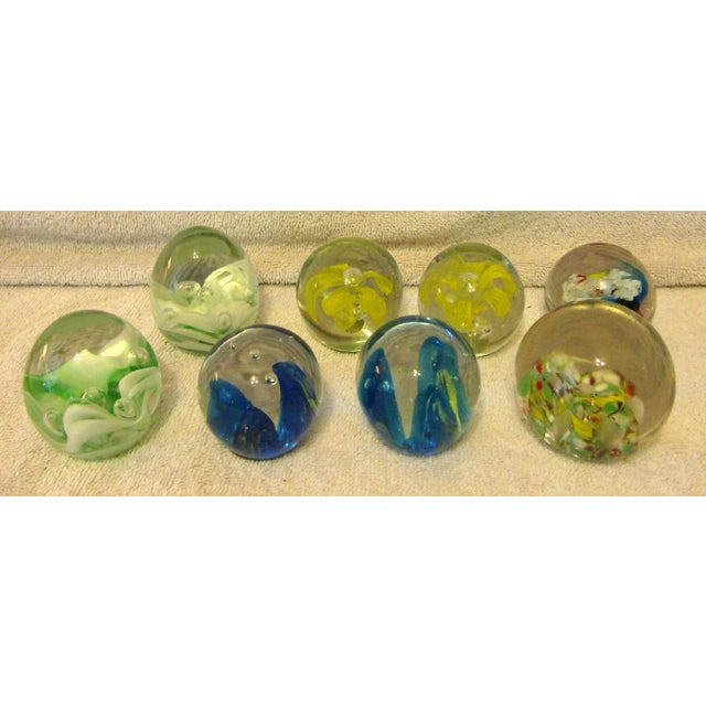 1970s Set of 8 Small Murano Style Paperweights Egg Shaped and Round For Sale - Image 13 of 13