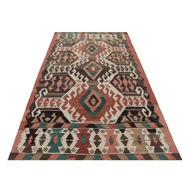 1950s Mid-Century Vintage Kilim Rug in Beige Brown and Pink Tribal Geometric Pattern For Sale - Image 5 of 7