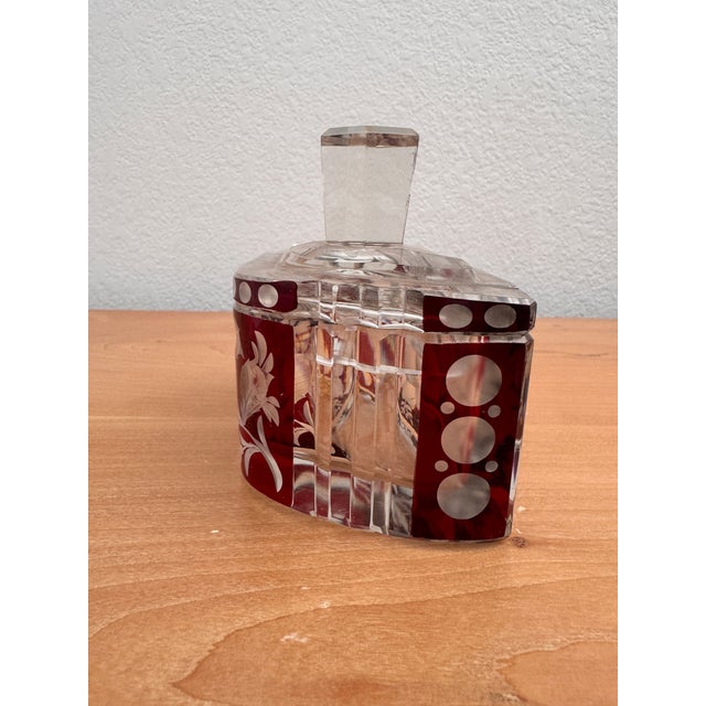 Antique Czech Bohemian Ruby Red Art Deco Hand Cut to Clear Crystal Trinket Box, C. 1920s For Sale - Image 4 of 11