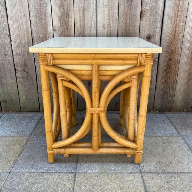 Wood Early 20th Century Calif-Asia Rattan Nesting Tables - Set of Two For Sale - Image 7 of 13