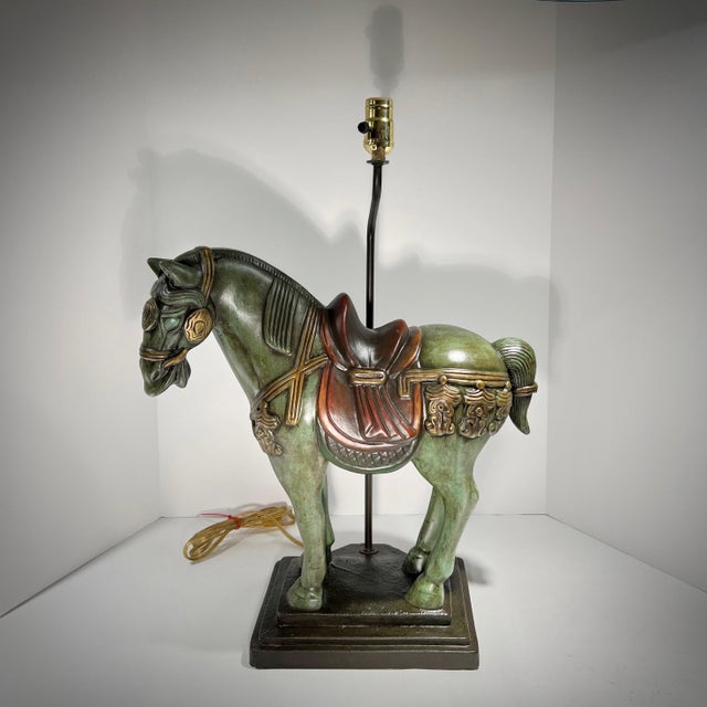 Sculpture Materials Pair of Monumental Tang Dynasty–Style Horse Lamps – Hollywood Regency Vibes For Sale - Image 7 of 8