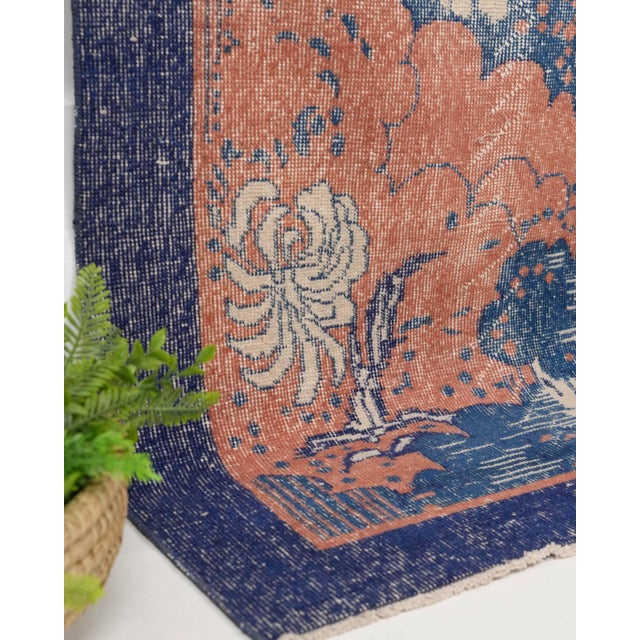 1970s 1970s Vintage Turkish Oushak Handmade Wool Cotton Orange Area Rug For Sale - Image 5 of 11