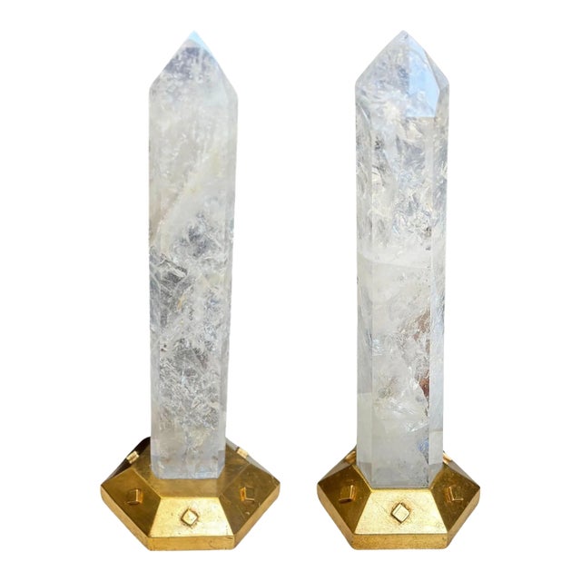 Pair of Late 20th Century Rock Crystal Tower Points on Giltwood Base For Sale