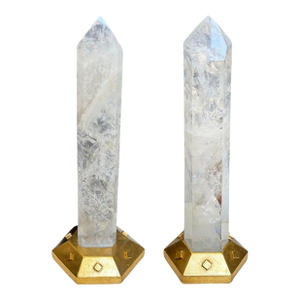 Pair of Late 20th Century Rock Crystal Tower Points on Giltwood Base