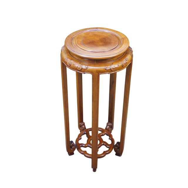Chinese Vintage Chinese Chinoiserie Carved Elm Pedestal Plant Sculpture Stand 26" For Sale - Image 3 of 13