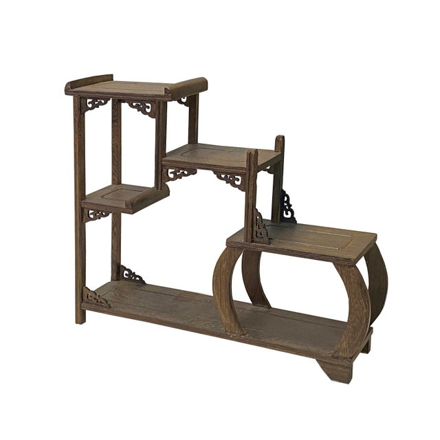 2020s Gray Brown Wood Tower Shape Table Top Curio Display Easel Stand For Sale - Image 5 of 7