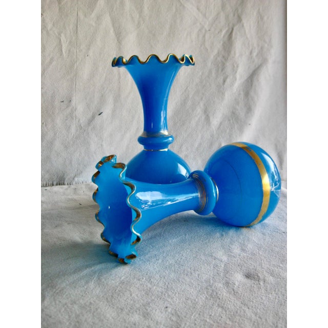 Mid 19th Century Pair of French Napoleon III Bleu Opaline Vases For Sale - Image 4 of 8