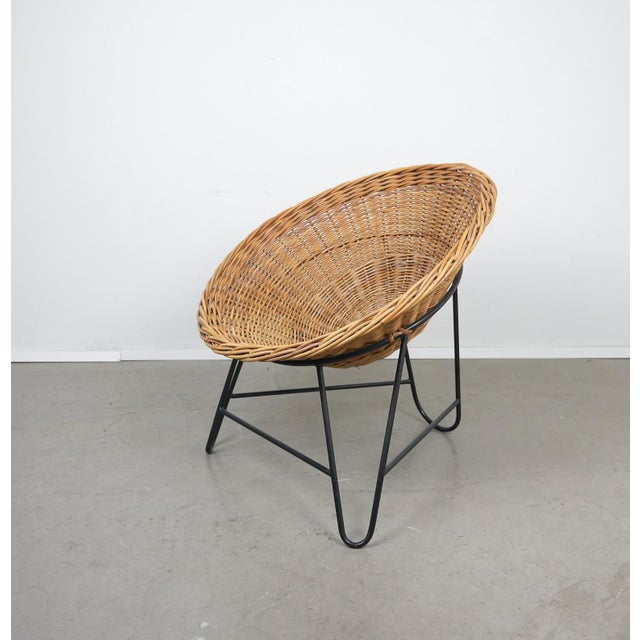 Round Wicker Armchair with Black Loop Frame and Red Cushion, Germany, 1950s For Sale - Image 14 of 18