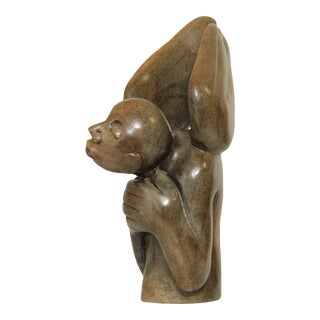 Late 20th Century Modern Angel Shona Carved Stone Sculpture by R. Donso For Sale