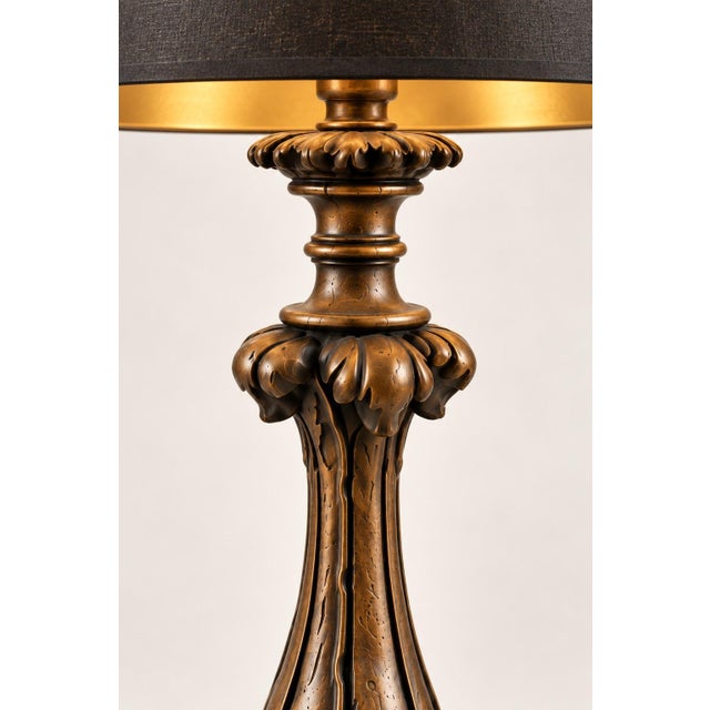 Vintage Neoclassical Acanthus Table Lamp With Peacock Teal Satin Shade For Sale In Los Angeles - Image 6 of 9