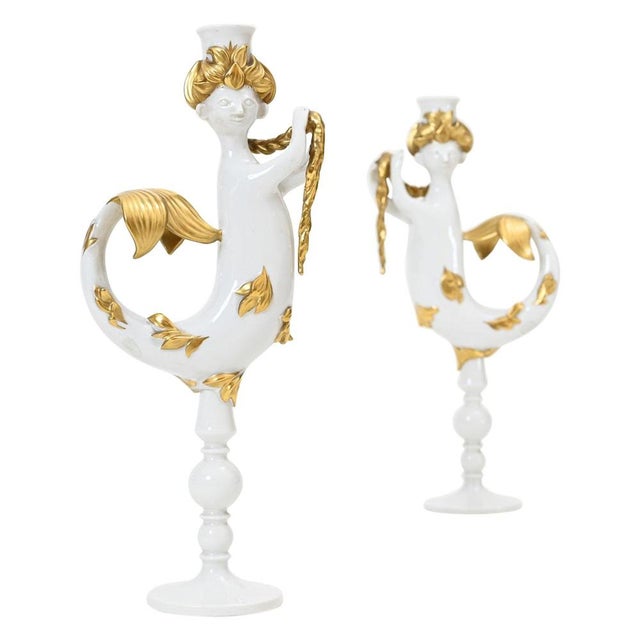 White Vintage Ceramic Mermaid Candlesticks by Bjorn Wiinblad for Rosenthal, 1970s, Set of 2 For Sale - Image 8 of 8