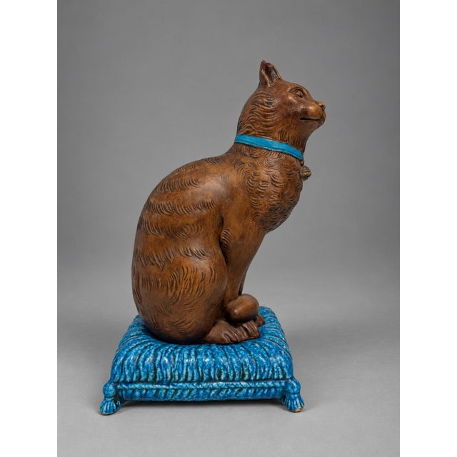 1960s Italian c.b. Bassano Terracotta Majolica Cat on Cushion, Circa 1960s For Sale - Image 5 of 9