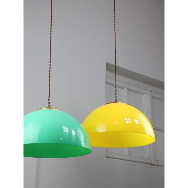 Vintage Italian Brass and Yellow Acrylic Glass Pendant Lamp For Sale - Image 9 of 14